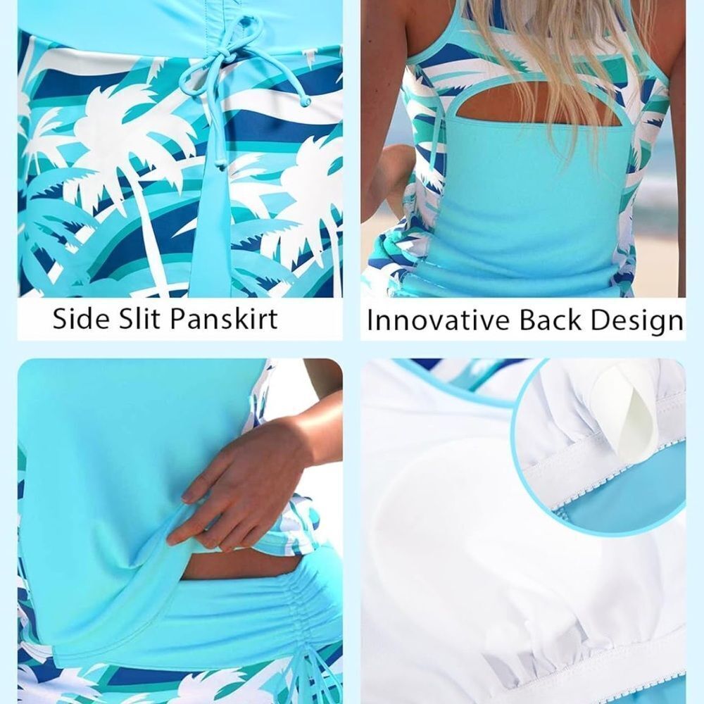Tropical Print Women's Aqua Tankini Top - Picture 3 of 9